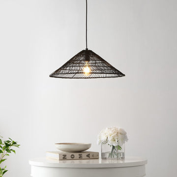 Nova 20.25" Farmhouse Coastal Rattan 180" Cord Plug-In or Hardwired LED Pendant - JONATHAN Y